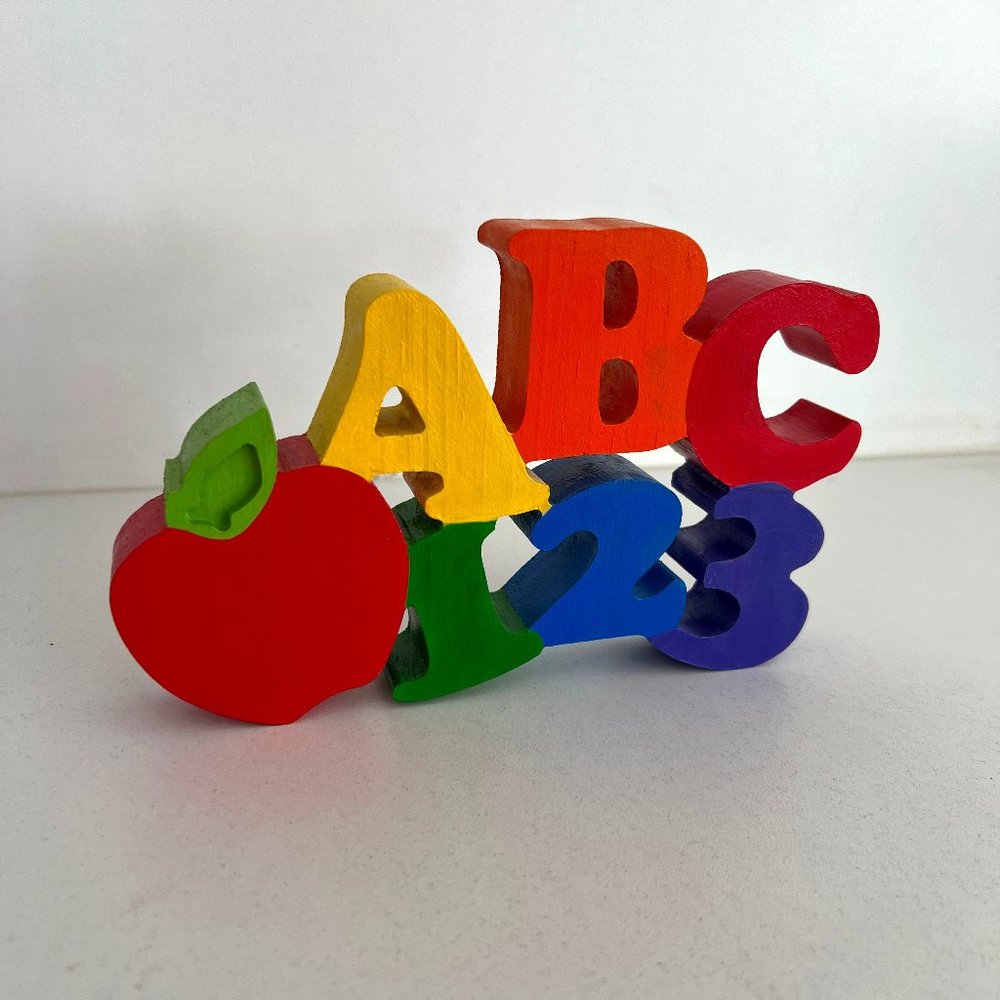 Wooden Rainbow 'ABC 123' Sign